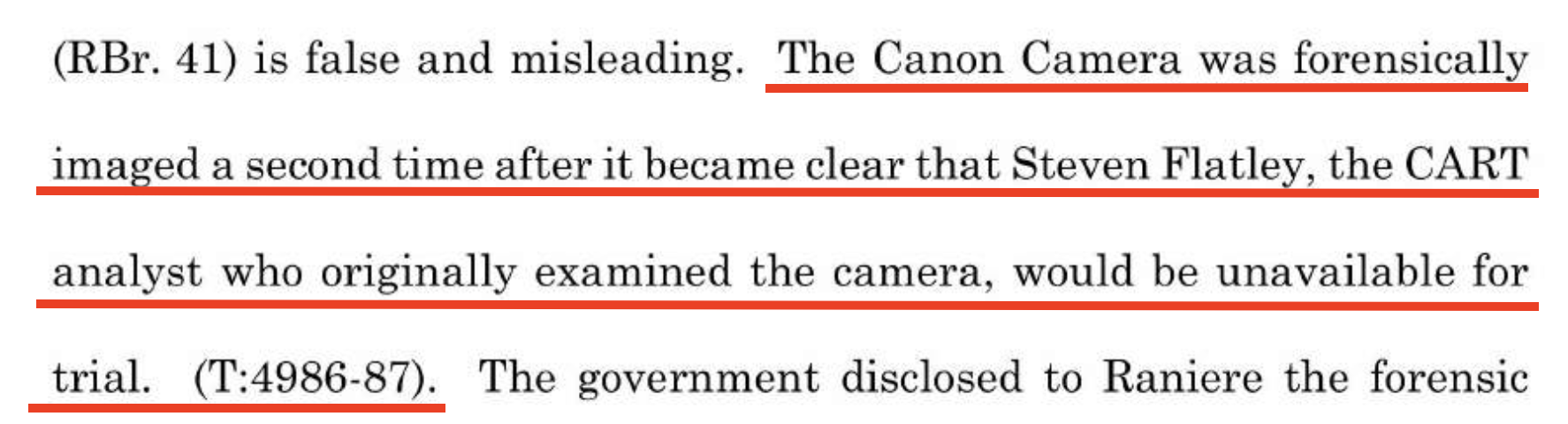 Appeal brief — 'The Canon Camera was forensically imaged a second time' citing T:4986-87