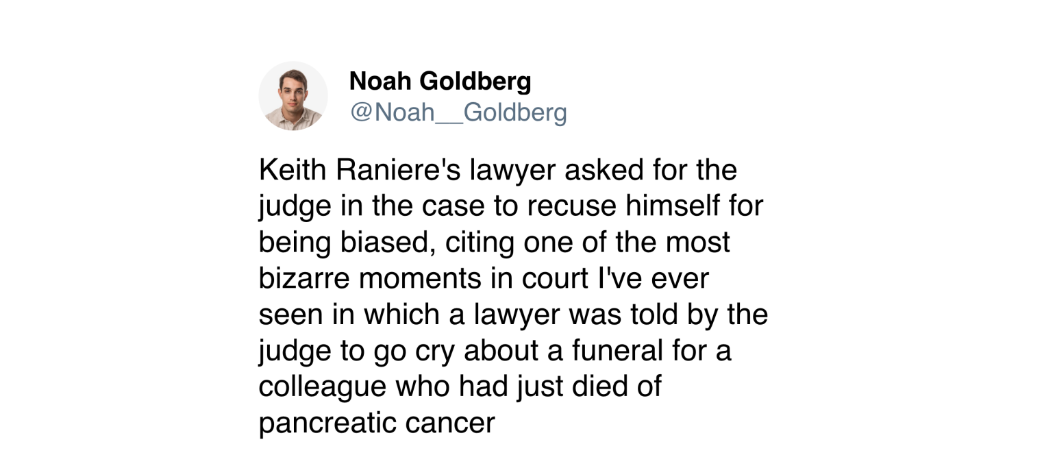 Noah Goldberg tweet — 'one of the most bizarre moments in court I've ever seen'