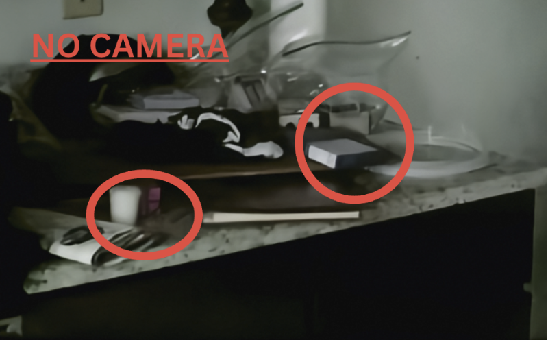 FBI search photo — countertop earlier in the search, no camera present